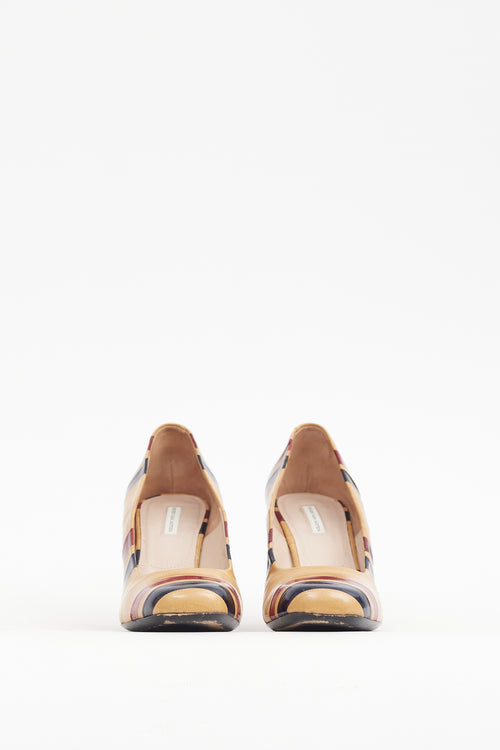 Dries Van Noten Beige & Multicolour Leather Panelled Heel