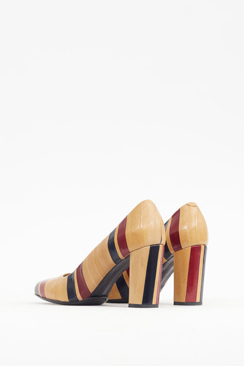 Dries Van Noten Beige & Multicolour Leather Panelled Heel