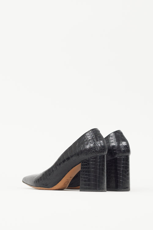 Dries Van Noten Black Embossed Leather Heel