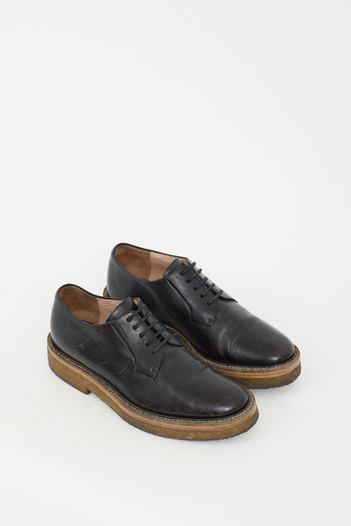 Dries Van Noten Black Leather Crepe Sole Derby