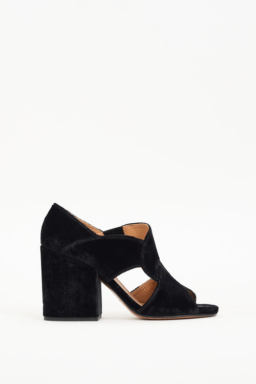 Dries Van Noten Black Velvet Caged Block Heel