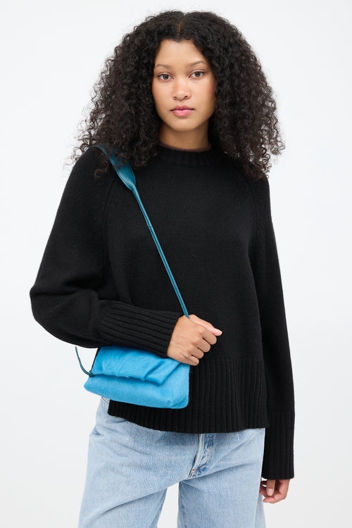 Dries Van Noten Blue Textured Hair Small Fold Over Bag