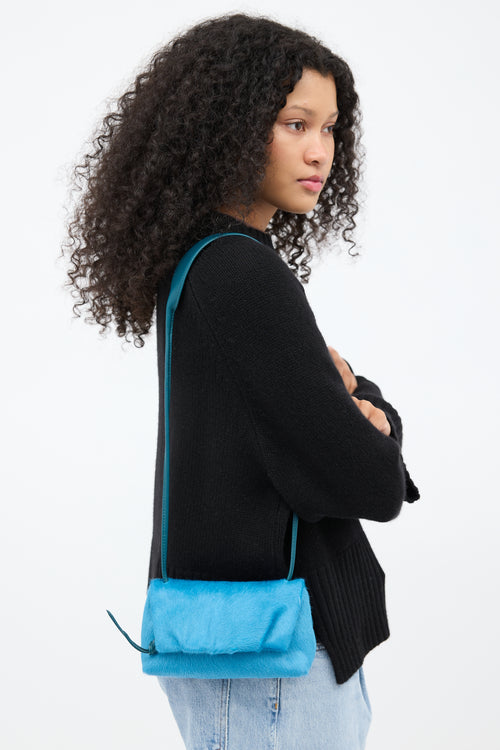 Dries Van Noten Blue Textured Hair Small Fold Over Bag