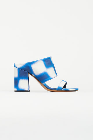 Dries Van Noten Blue & White Satin Print Mule