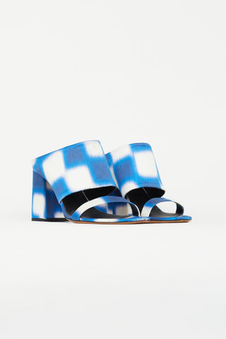 Dries Van Noten Blue & White Satin Print Mule