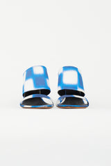 Dries Van Noten Blue & White Satin Print Mule