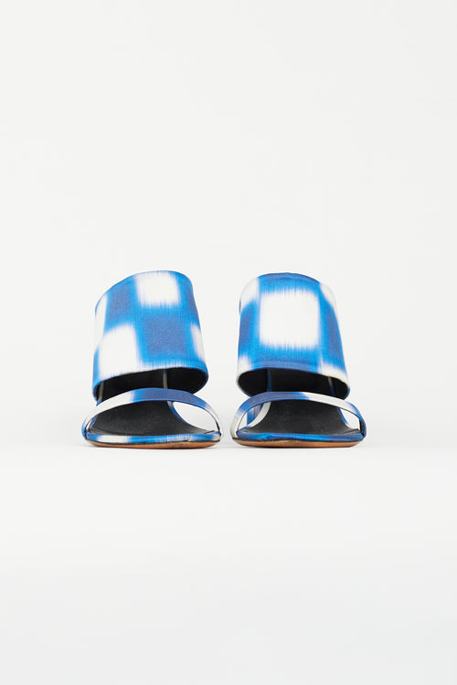 Dries Van Noten Blue & White Satin Print Mule