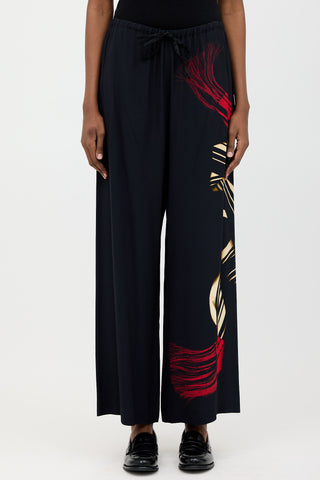 Dries Van Noten Crepe Printed Wide Leg Pant