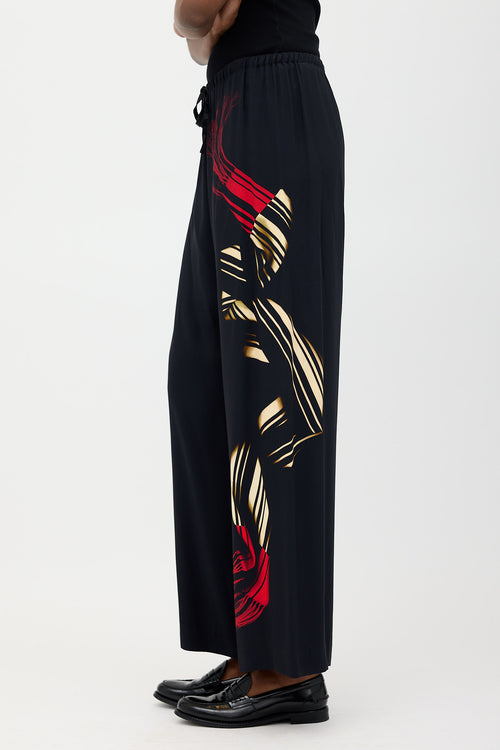 Dries Van Noten Crepe Printed Wide Leg Pant