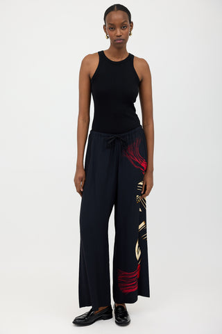 Dries Van Noten Crepe Printed Wide Leg Pant