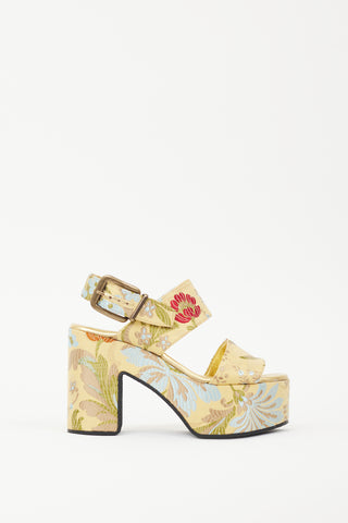 Dries Van Noten Gold & Multicolour Floral Jacquard Platform Sandal