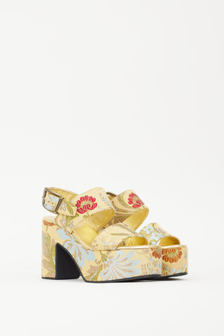 Dries Van Noten Gold & Multicolour Floral Jacquard Platform Sandal