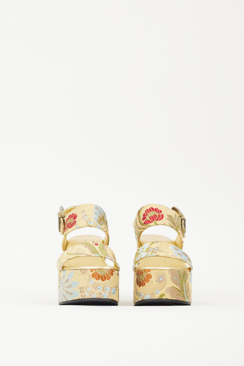 Dries Van Noten Gold & Multicolour Floral Jacquard Platform Sandal