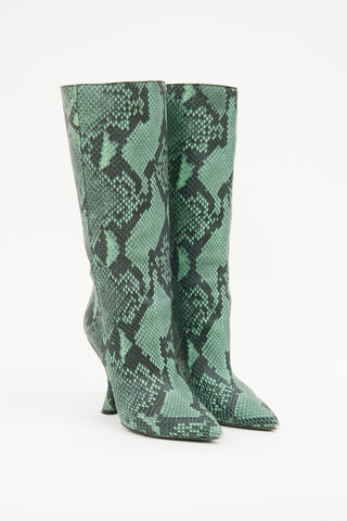 Dries Van Noten Green Print Knee High Boot