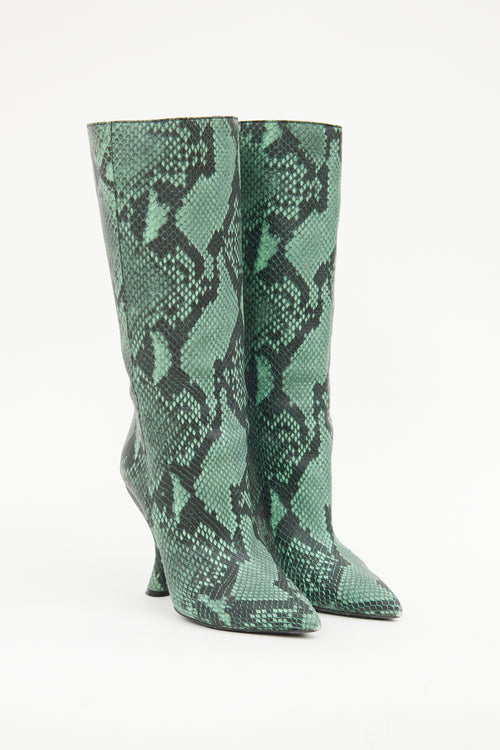 Dries Van Noten Green Print Knee High Boot