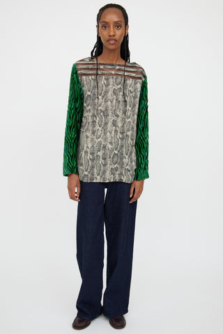 Dries Van Noten Green & Beige Patterned Blouse