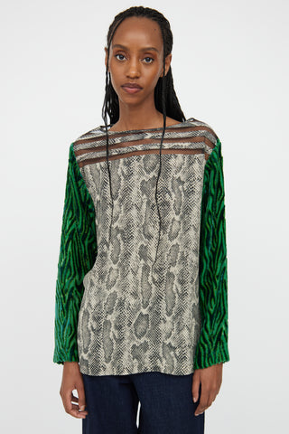 Dries Van Noten Green & Beige Patterned Blouse