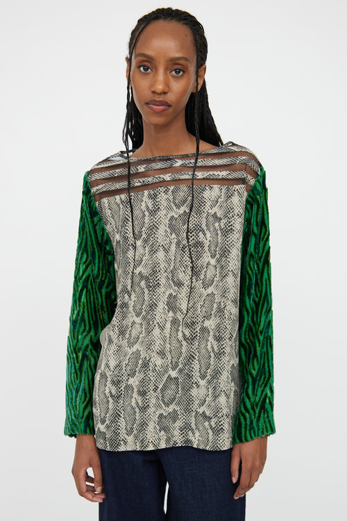 Dries Van Noten Green & Beige Patterned Blouse