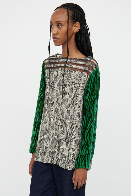 Dries Van Noten Green & Beige Patterned Blouse