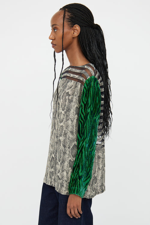 Dries Van Noten Green & Beige Patterned Blouse