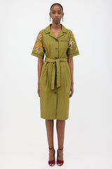 Dries Van Noten Linen Embroidered Belted Dress