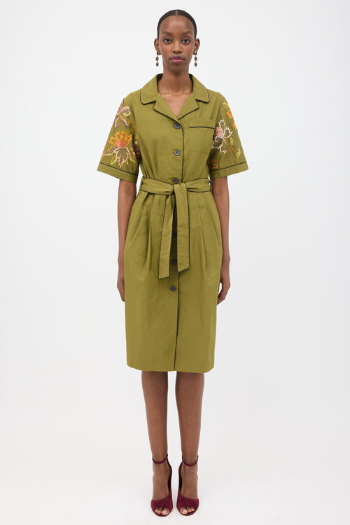Dries Van Noten Linen Embroidered Belted Dress
