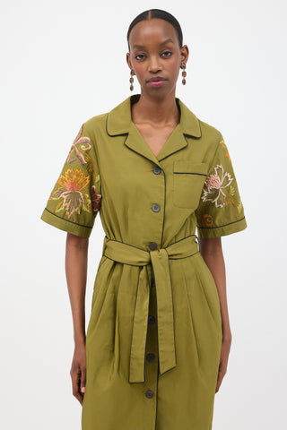 Dries Van Noten Linen Embroidered Belted Dress