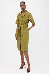 Dries Van Noten Linen Embroidered Belted Dress