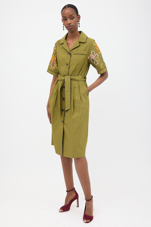 Dries Van Noten Linen Embroidered Belted Dress