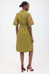 Dries Van Noten Linen Embroidered Belted Dress