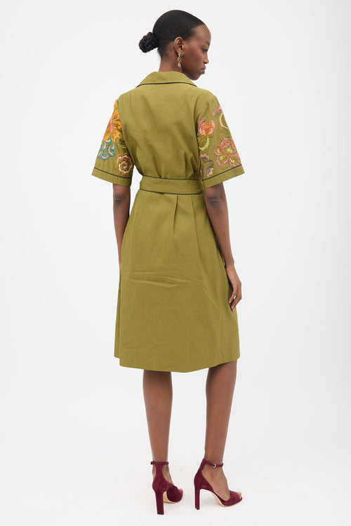 Dries Van Noten Linen Embroidered Belted Dress