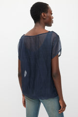 Dries Van Noten Navy Silk & Cotton Layered Top