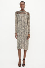 Dries Van Noten Printed Mesh Panel Dress