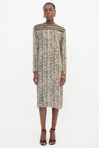 Dries Van Noten Printed Mesh Panel Dress