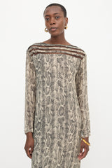 Dries Van Noten Printed Mesh Panel Dress