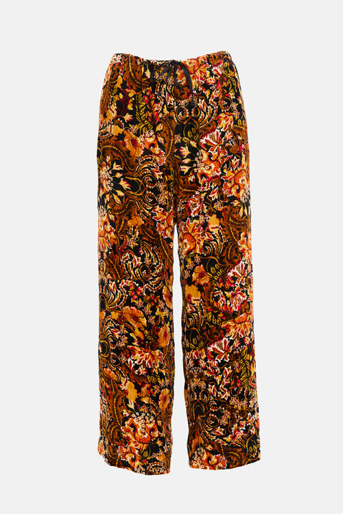 Dries Van Noten Velvet Floral Wide Leg Pant