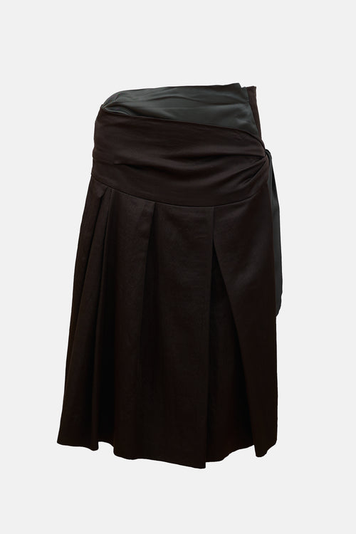 Dries Van Noten Wool & Silk Pleated Tie Skirt