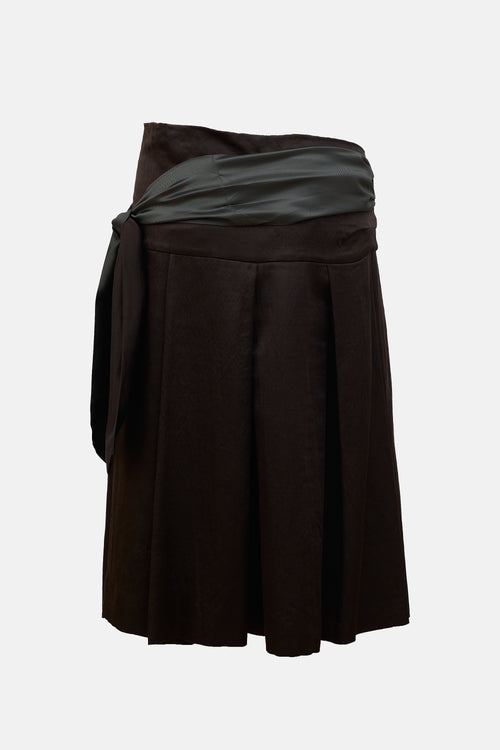 Dries Van Noten Wool & Silk Pleated Tie Skirt