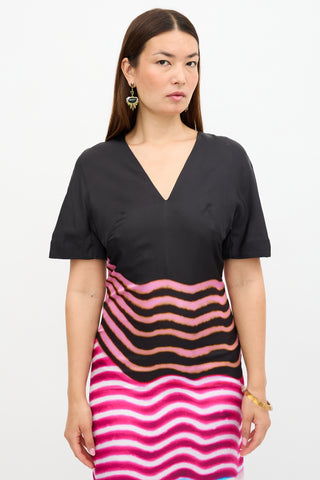 Dries Van Noten X Len Lye Satin Striped Dress