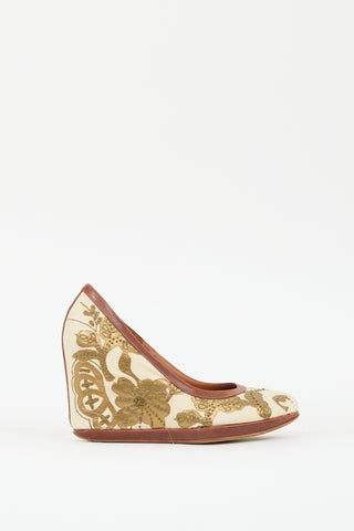 Dries Van Noten Cream & Multi Canvas Floral Wedge