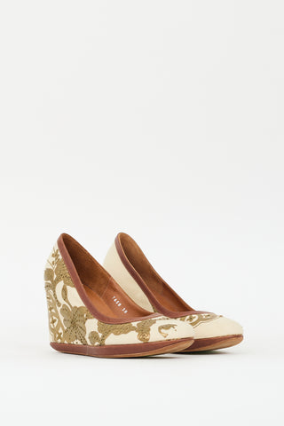 Dries Van Noten Cream & Multi Canvas Floral Wedge