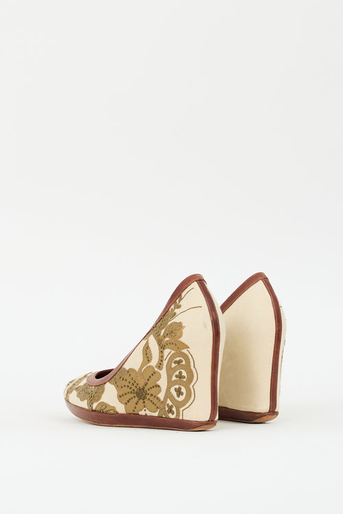 Dries Van Noten Cream & Multi Canvas Floral Wedge