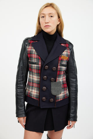 DSquared2 Black & Multicolour Plaid Leather Jacket
