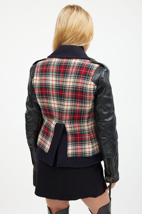DSquared6 Black & Multicolour Plaid Leather Jacket