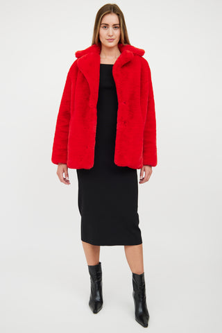 Ducie Red Notched Lapel Faux Fur Jacket