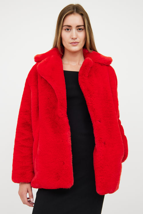 Ducie Red Notched Lapel Faux Fur Jacket