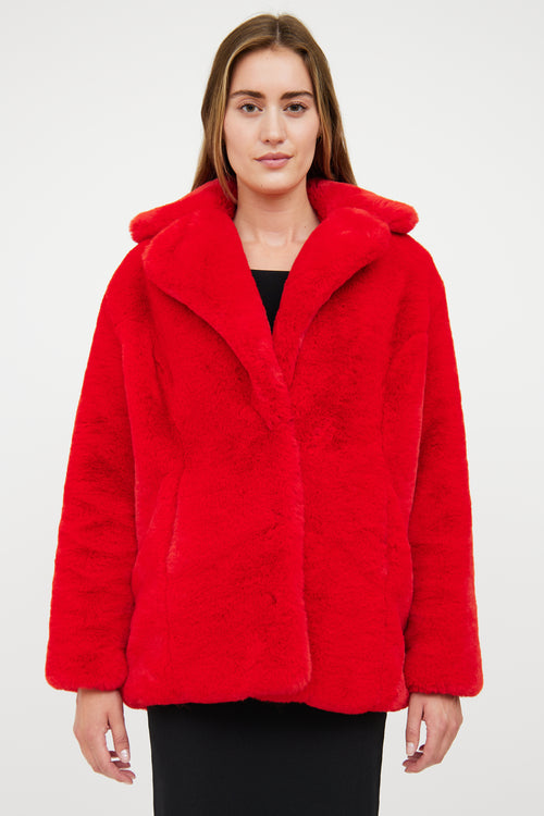 Ducie Red Notched Lapel Faux Fur Jacket