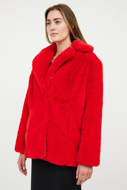 Ducie Red Notched Lapel Faux Fur Jacket