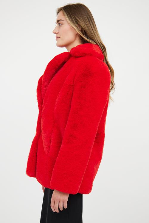 Ducie Red Notched Lapel Faux Fur Jacket