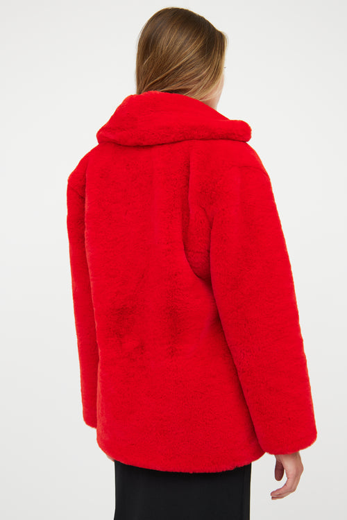 Ducie Red Notched Lapel Faux Fur Jacket